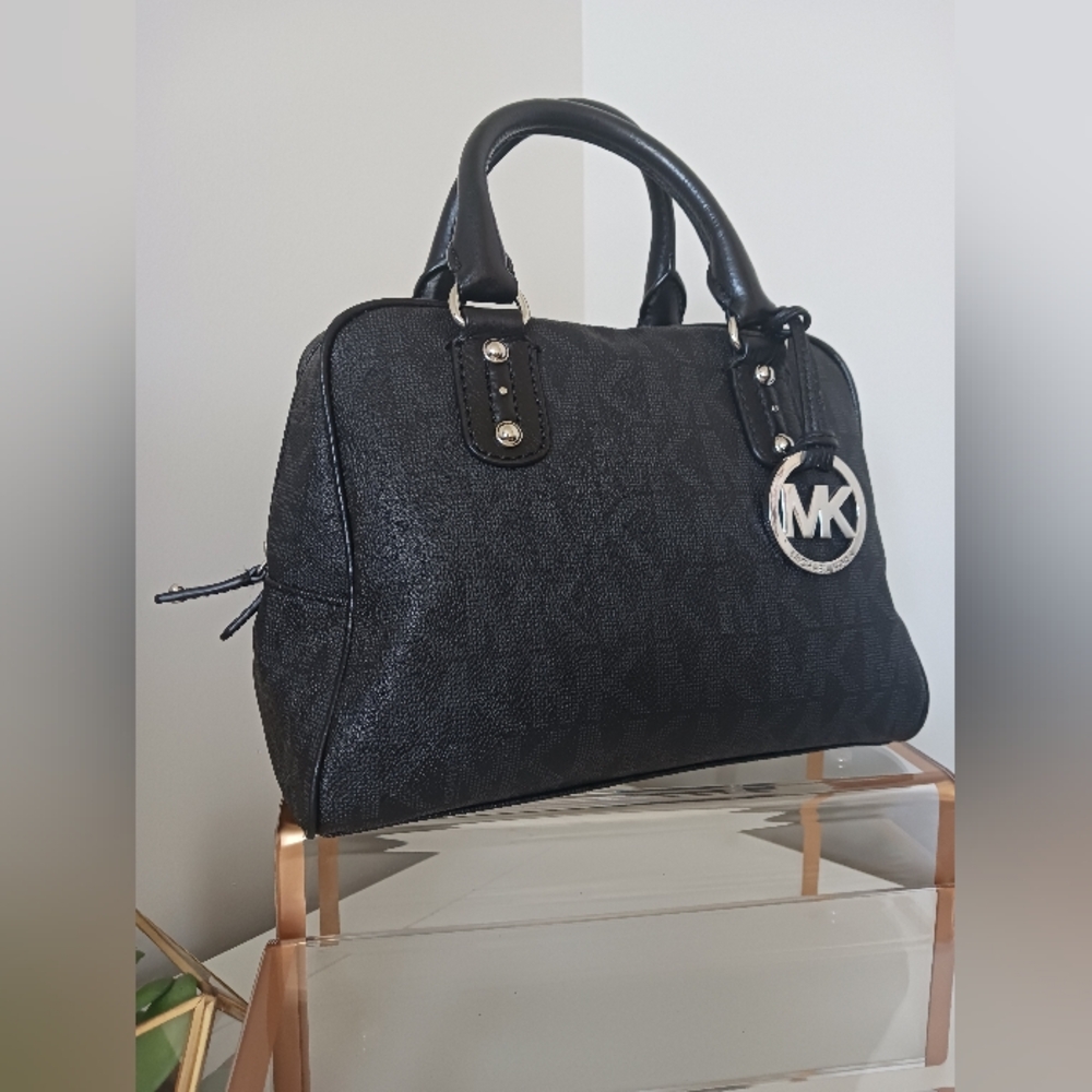Michael Kors - Monogram Satchel with Silver MK Charm